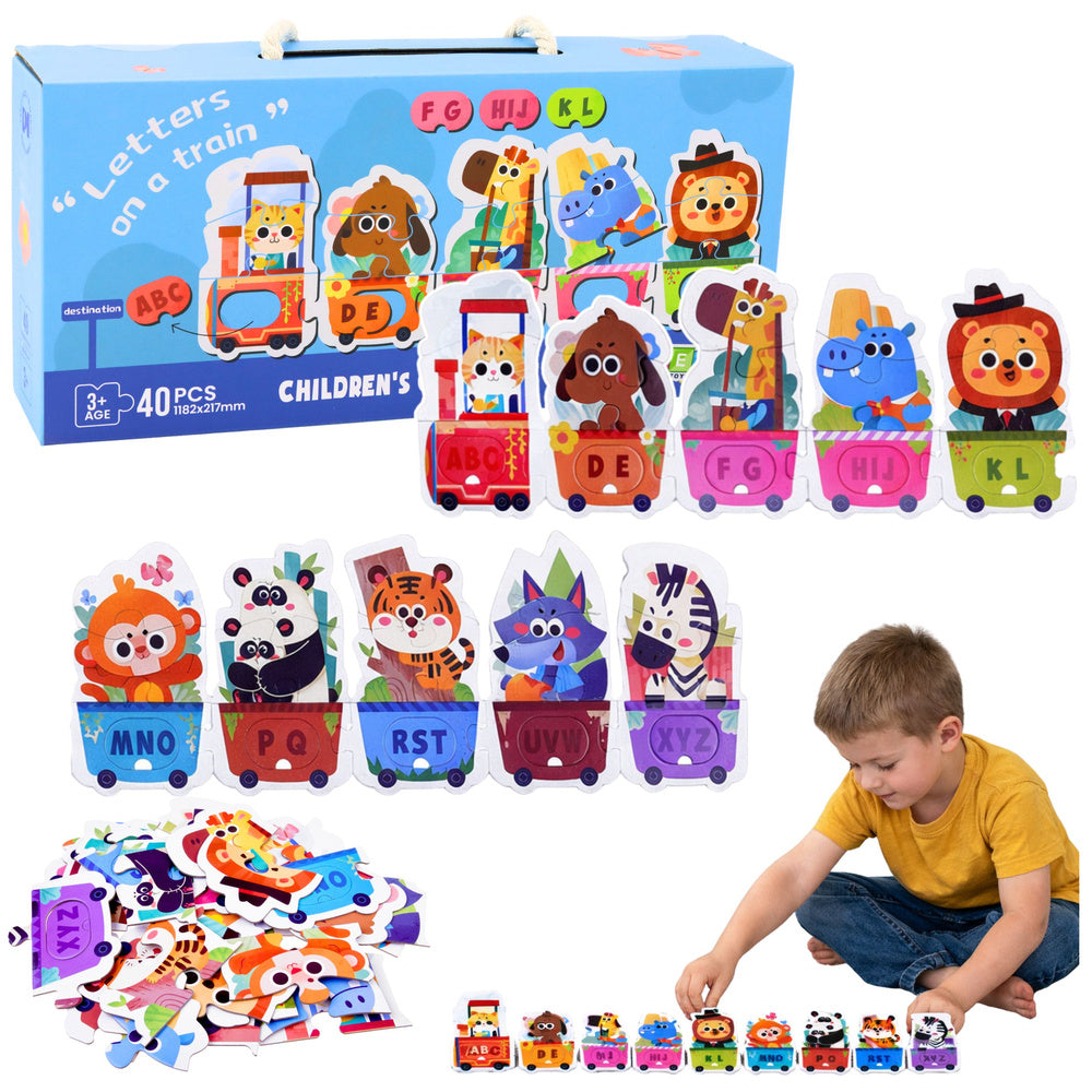 LEAN Toys Lernpuzzle für Kleinkinder: Alphabetzug mit Tieren, 40 Teile