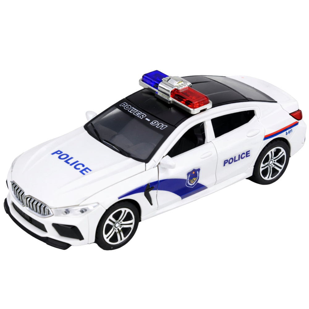 LEAN Toys Polizeiauto öffnet Türen, Blaulicht, Geräusche, Weiß – Produktabbildung 2