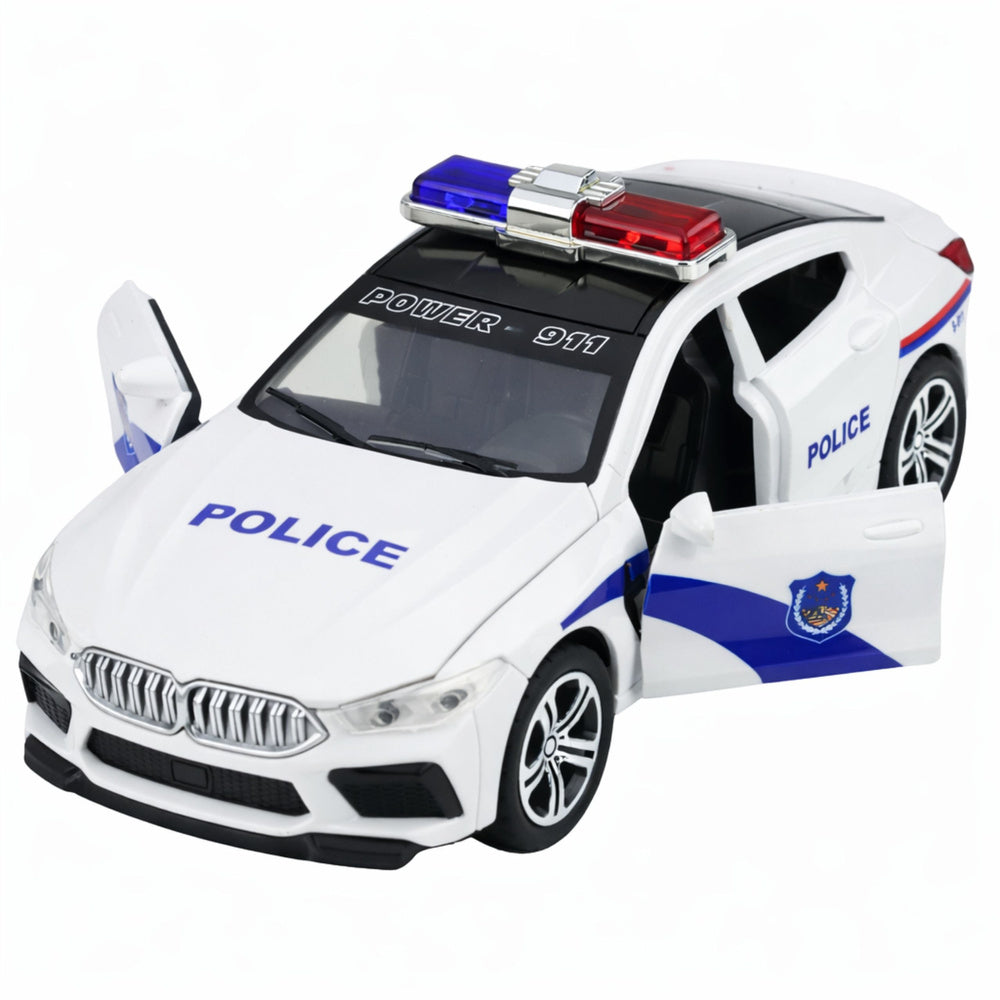 LEAN Toys Polizeiauto öffnet Türen, Blaulicht, Geräusche, Weiß – Produktabbildung 4