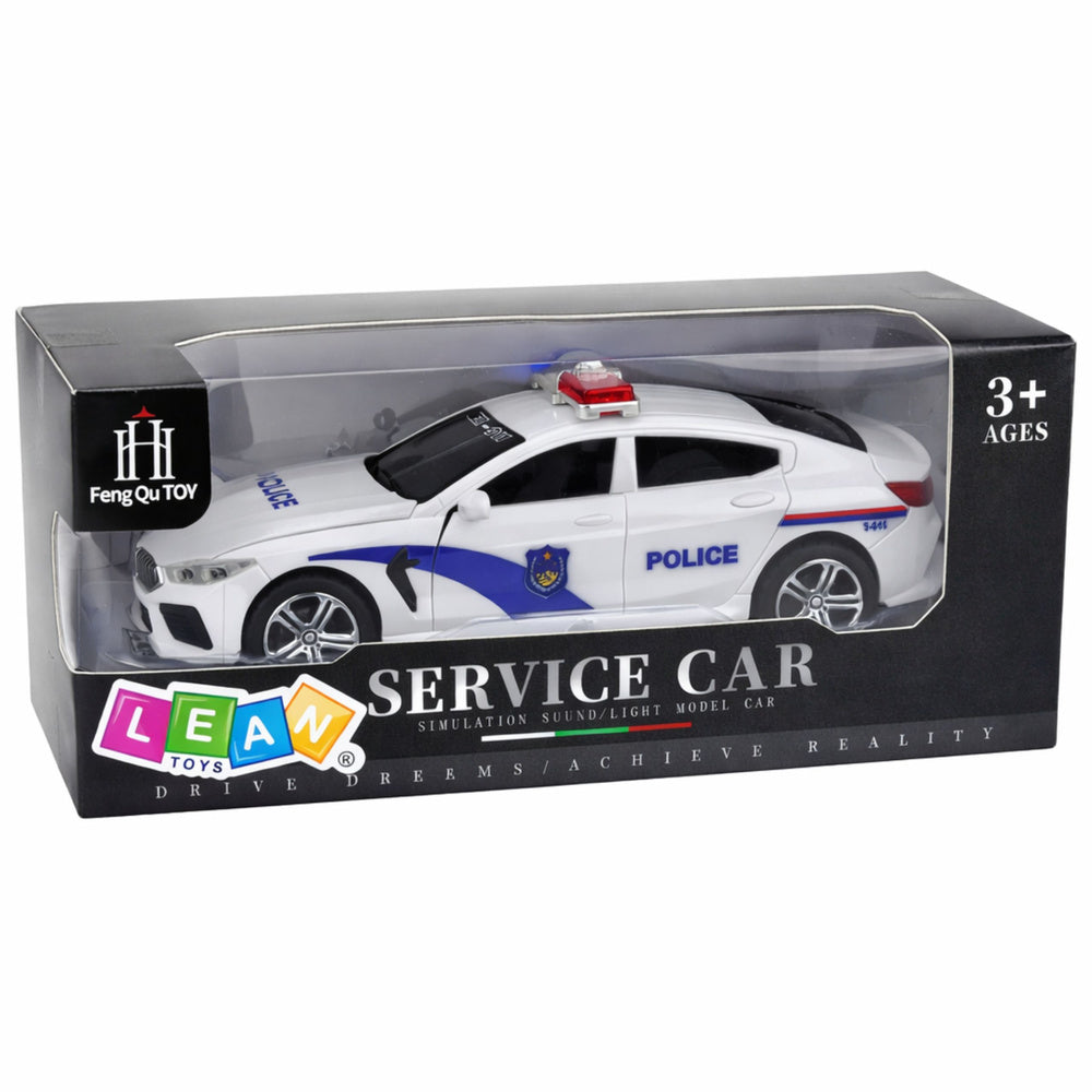 LEAN Toys Polizeiauto öffnet Türen, Blaulicht, Geräusche, Weiß – Produktabbildung 6