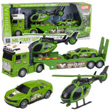 LEAN Toys Militärset: Militär-LKW, Abschleppwagen, Auto, Hubschrauber, Lichter, Sound