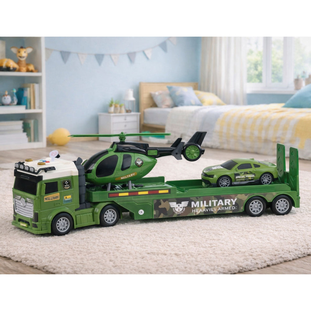 LEAN Toys Militärset: Militär-LKW, Abschleppwagen, Auto, Hubschrauber, Lichter, Sound – Produktabbildung 3