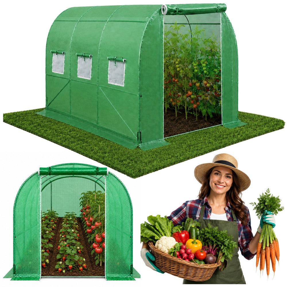 LEAN Gewächshaus für Gemüse, grüne UV-Fenster, 3,5 x 2 x 2 m, 7 m²