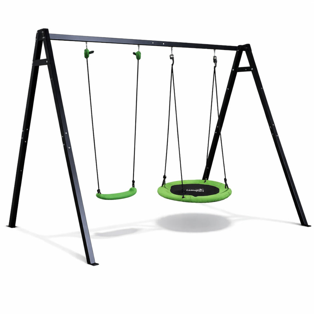 LEAN Sport Gartenschaukel Storchennest-Sitz 2-in-1-Gestell Schwarz 260x173 cm