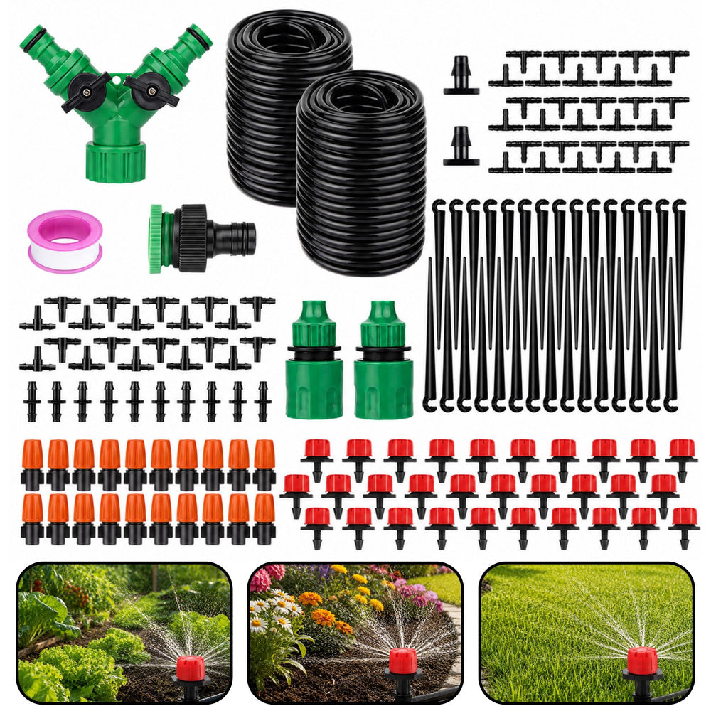 LEAN Automatisches Garten-Tropfbewässerungssystem-Set 55 m + 15 m, 386 Teile