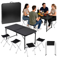 LEAN Campingmöbelset, Klapptisch, 4 Hocker, schwarzer Koffer