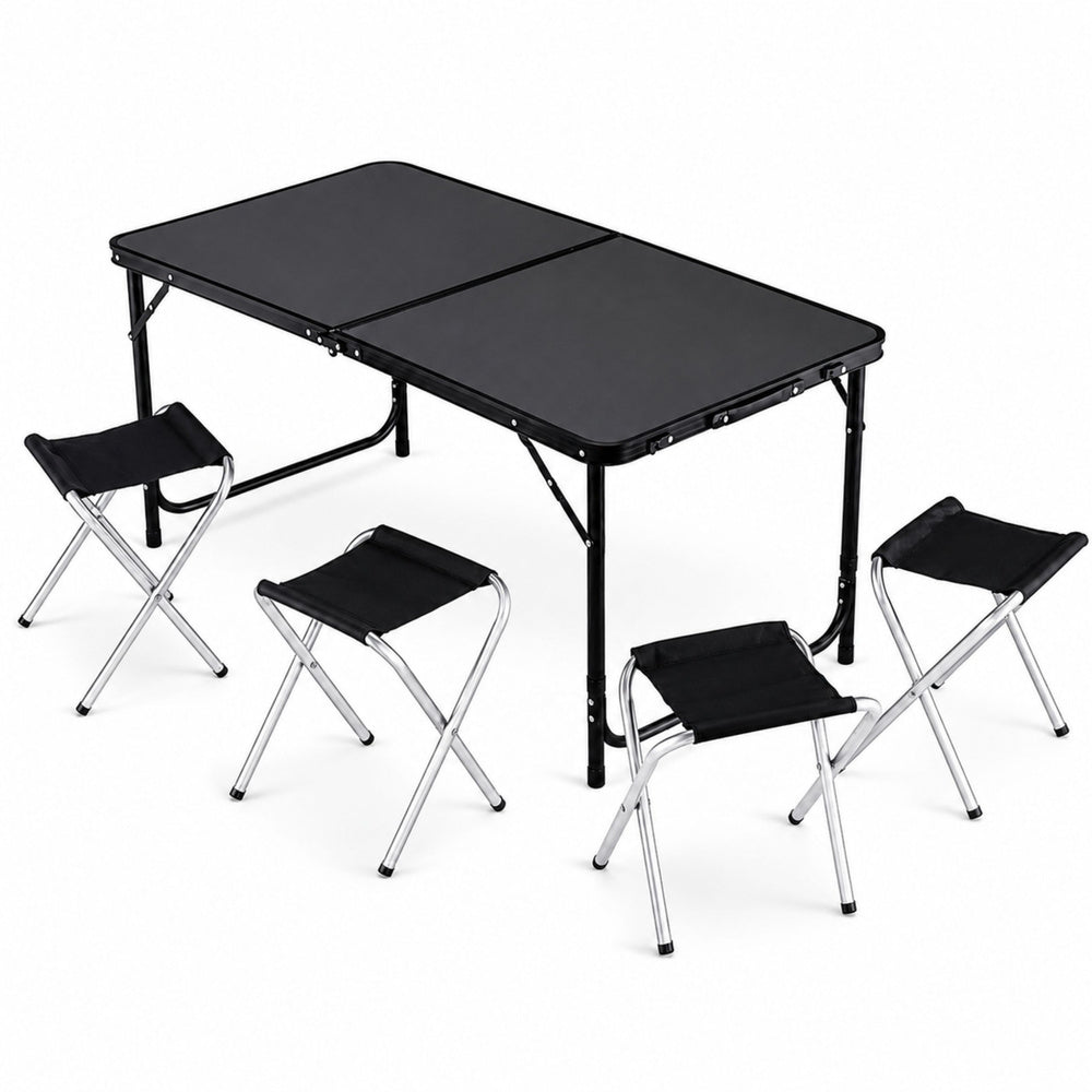LEAN Campingmöbelset, Klapptisch, 4 Hocker, schwarzer Koffer – Produktabbildung 2
