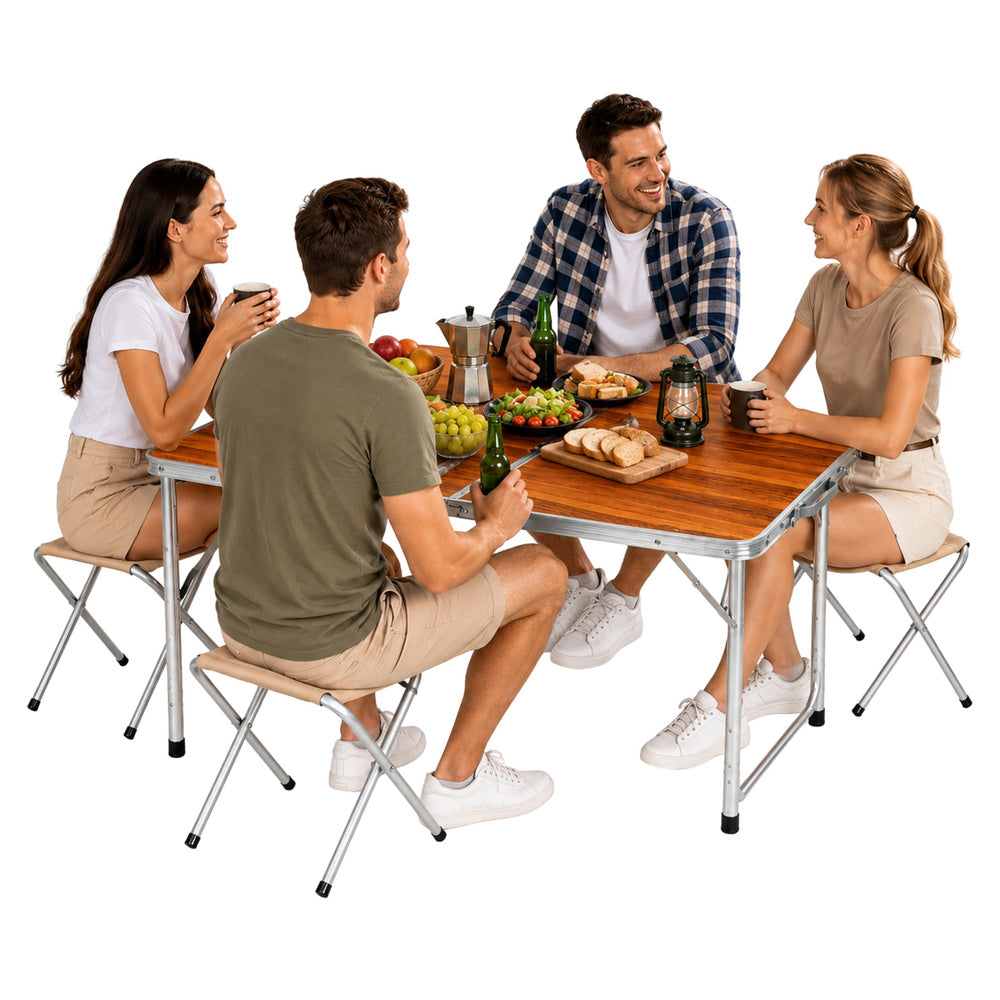 LEAN Campingmöbelset, Klapptisch, 4 Hocker, Holzkoffer – Produktabbildung 2