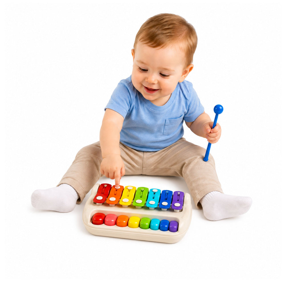 Kinder-Xylophon-Klavier, farbenfrohes Musikinstrument, 2-in-1-Schlagzeugstock