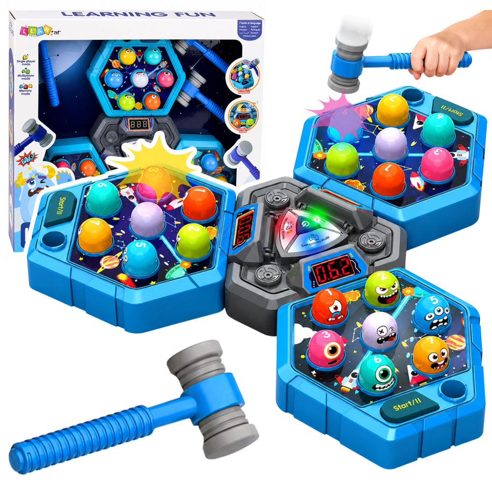 LEAN Toys Whack-A-Mole Creatures Arcade-Spiel für 3 Spieler, 3 Modi, leuchtende Hämmer