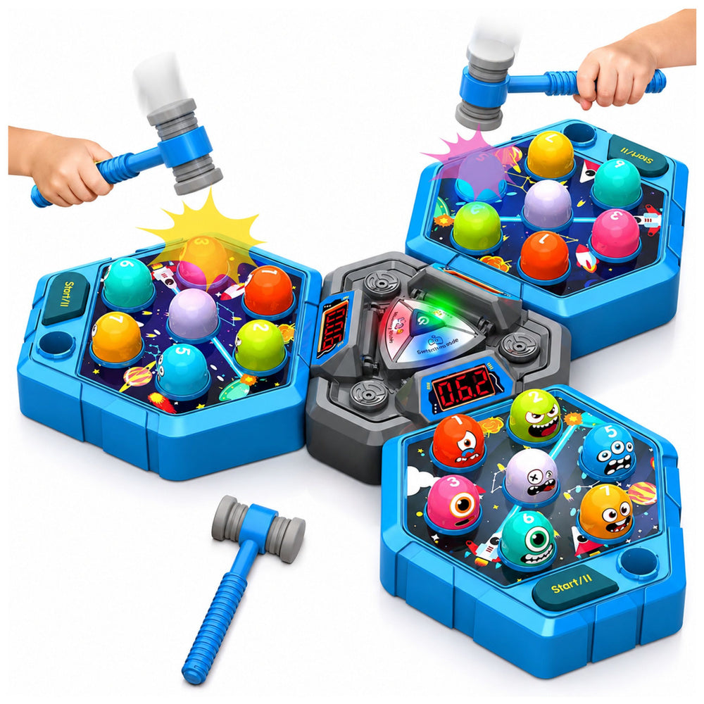 LEAN Toys Whack-A-Mole Creatures Arcade-Spiel für 3 Spieler, 3 Modi, leuchtende Hämmer – Produktabbildung 2