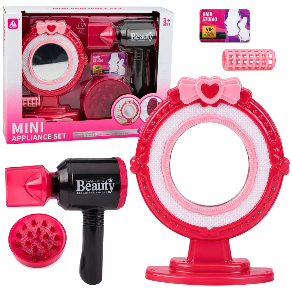 LEAN Toys Haarstyling-Set mit Haartrockner, Spiegel, Licht, Soundeffekten und Zubehör