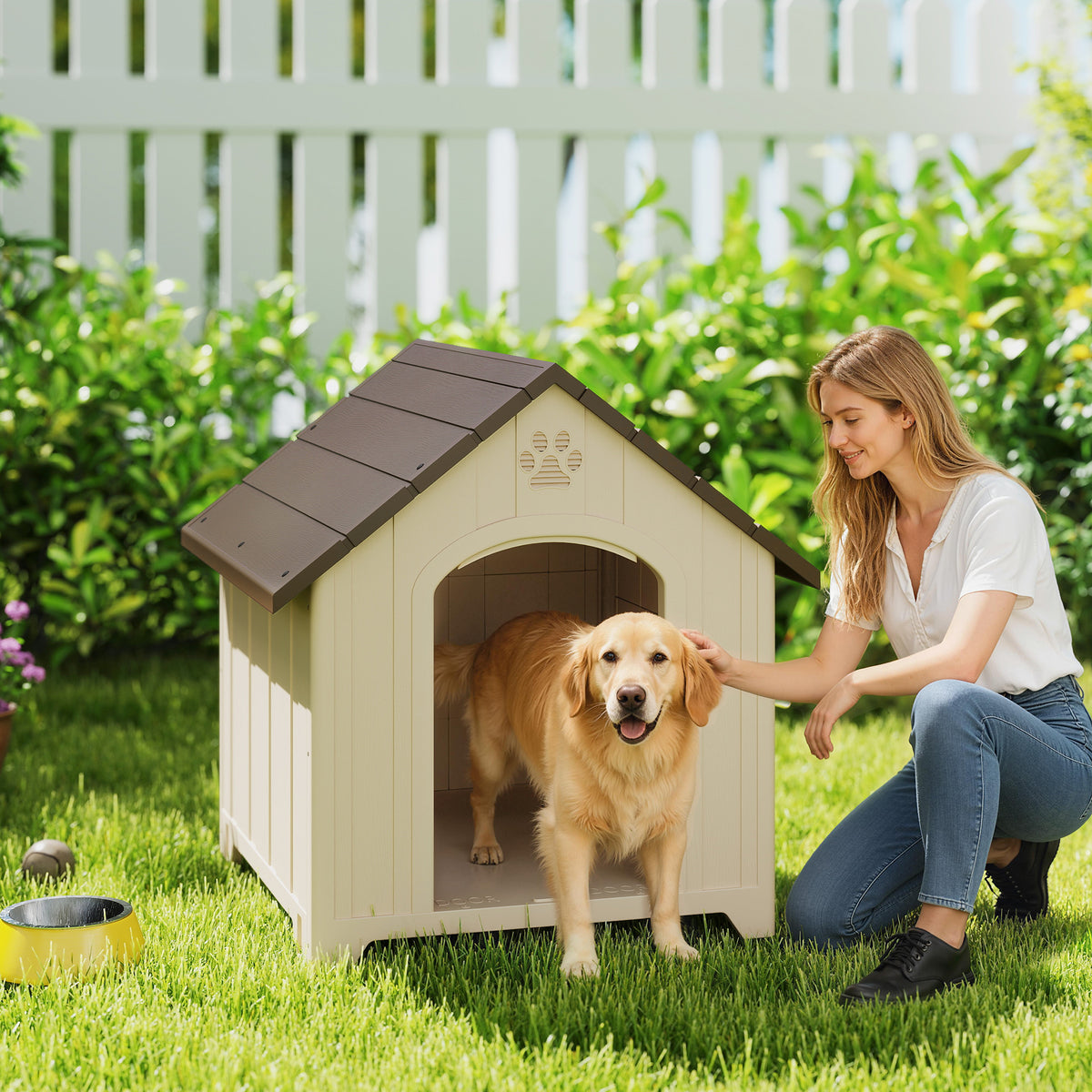PawHut Hundehütte wetterfestes Hundehaus 88 x 79 x 89 cm Erhöhte Hundehöhle mit aufklappbarem – Produktabbildung 2