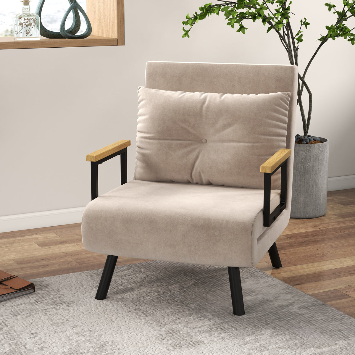 HOMCOM Relaxsessel im Skandidesign, Liegesessel, Lesesessel. ink. Kissen mit Knopfhefung, Schwarz + – Produktabbildung 2