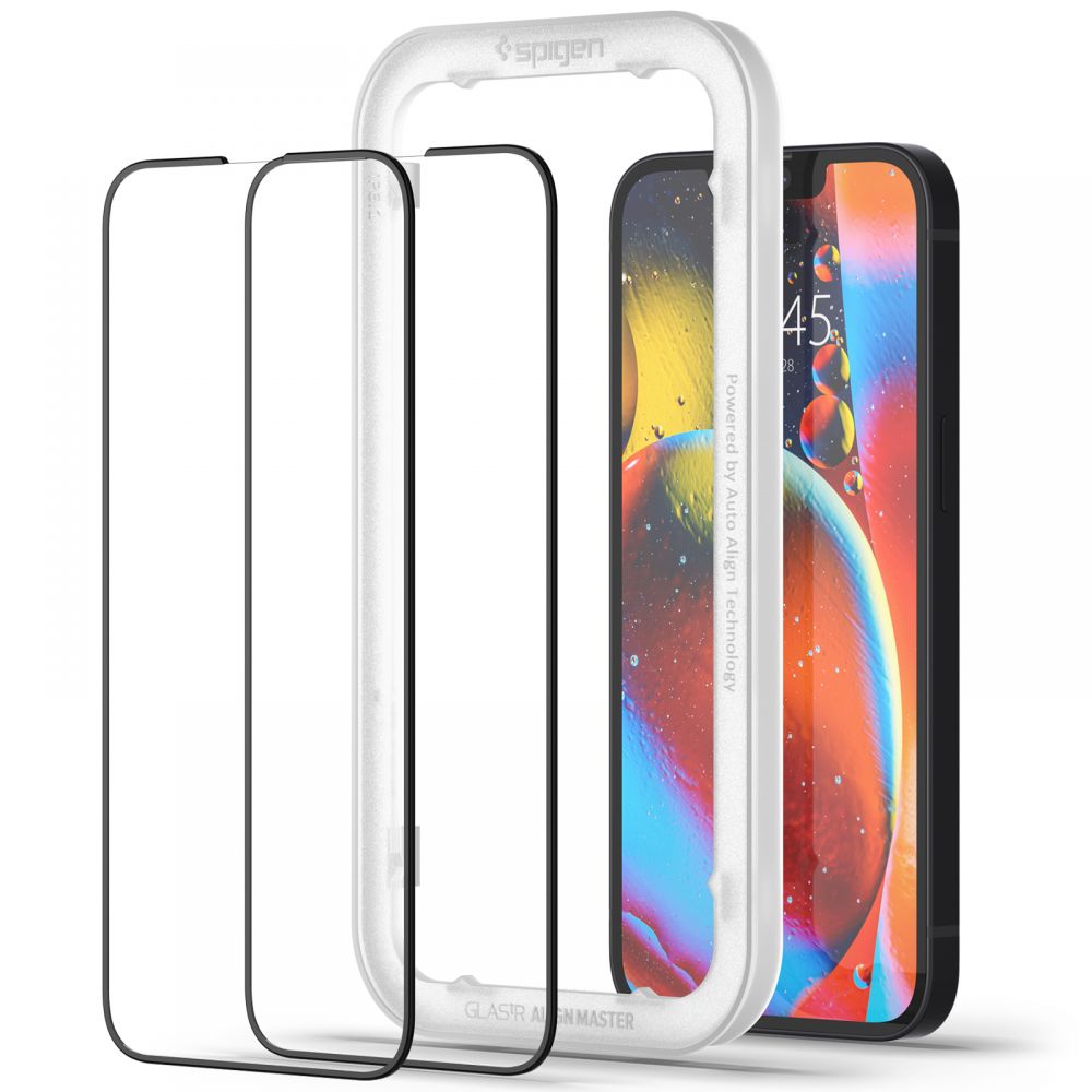 Spigen Alm Glass FC 2-Pack - gehärtetes Glas für iPhone 17e / 16e / 14 / 13 / 13 Pro 2 Stk. (schwarz – Produktabbildung 2