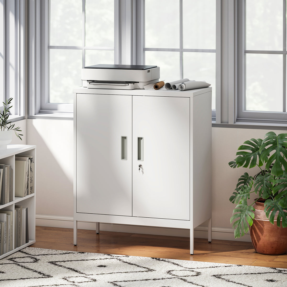 HOMCOM Verschließbarer Stahlschrank mit 2 Türen, Büroschrank, verstellbare Regale, für Homeoffice – Produktabbildung 2
