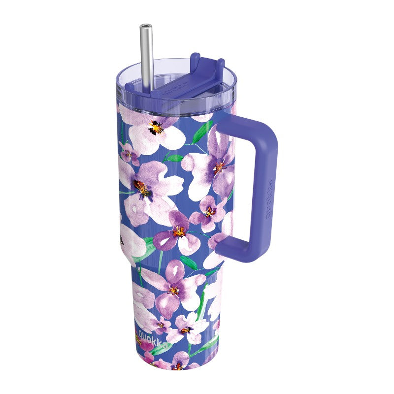 Quokka Stream - Thermobecher aus Edelstahl 1200ml s Strohhalm (Blumen- soumrak)