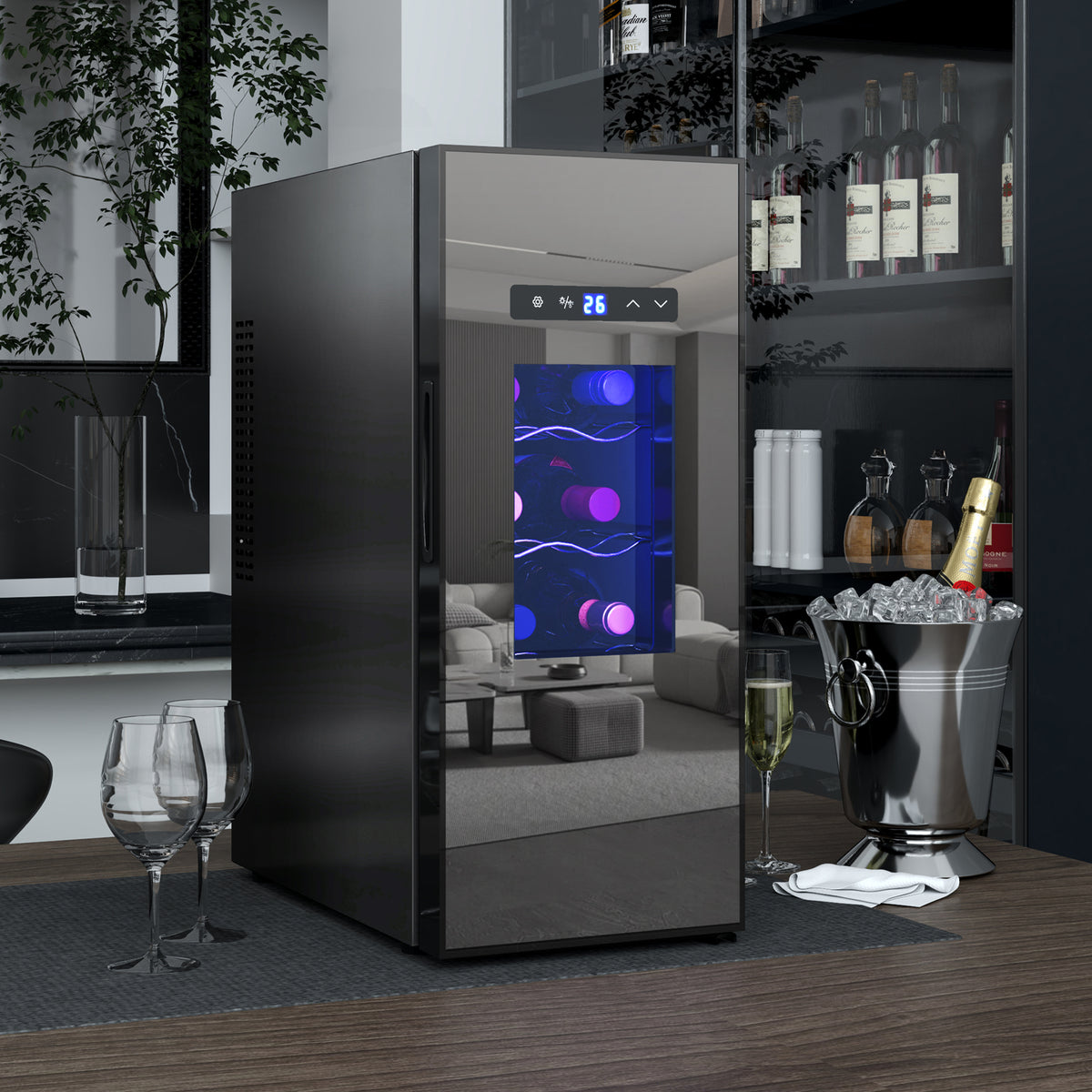 HOMCOM Weinkühlschrank für 12 Flaschen, mit Glastür, Getränkekühlschrank mit LED-Licht, Touch-Screen – Produktabbildung 2