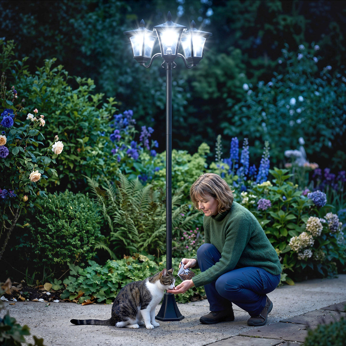 Solar Gartenlaterne mit 3 flammig Laterne Mast aus Edelstahl Solarlaterne mit LED 120 Lumen – Produktabbildung 2