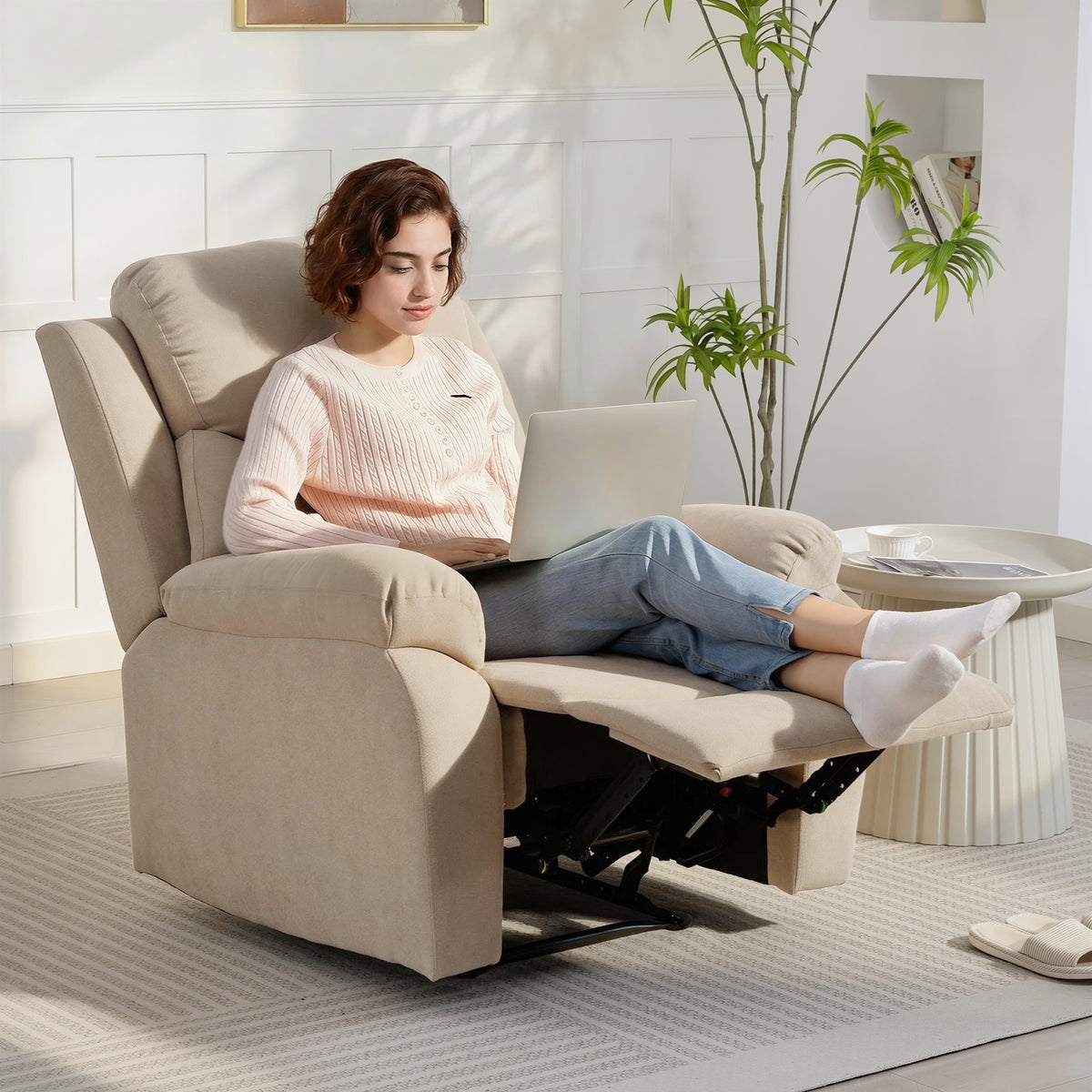 HOMCOM Manueller Relaxsessel, Moderner Sessel im Leinenstoff-Look mit dicker Polsterung, Gepolsterte – Produktabbildung 2