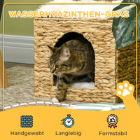 PawHut Katzenhöhle aus Wasserhyazinthen-Gras, 2 Liegefläche, 2 waschbare Kissen, Natur + Weiß – Produktabbildung 4