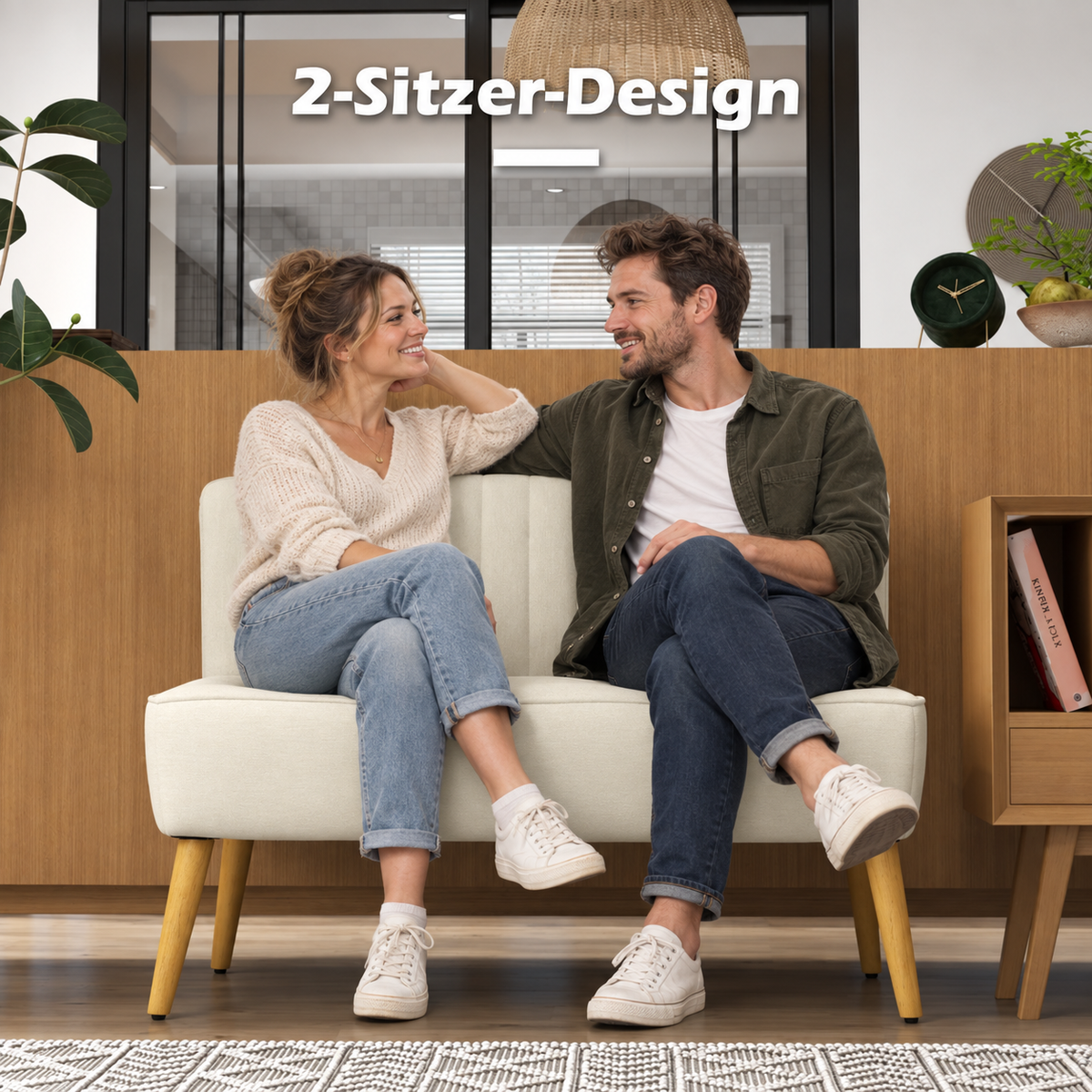HOMCOM 2-Sitzer Sofa, weiche Polsterung, pflegeleichter Bezug, bis 220 kg, 117 x 56,5 x 77 cm, Cremeweiß – Produktabbildung 6