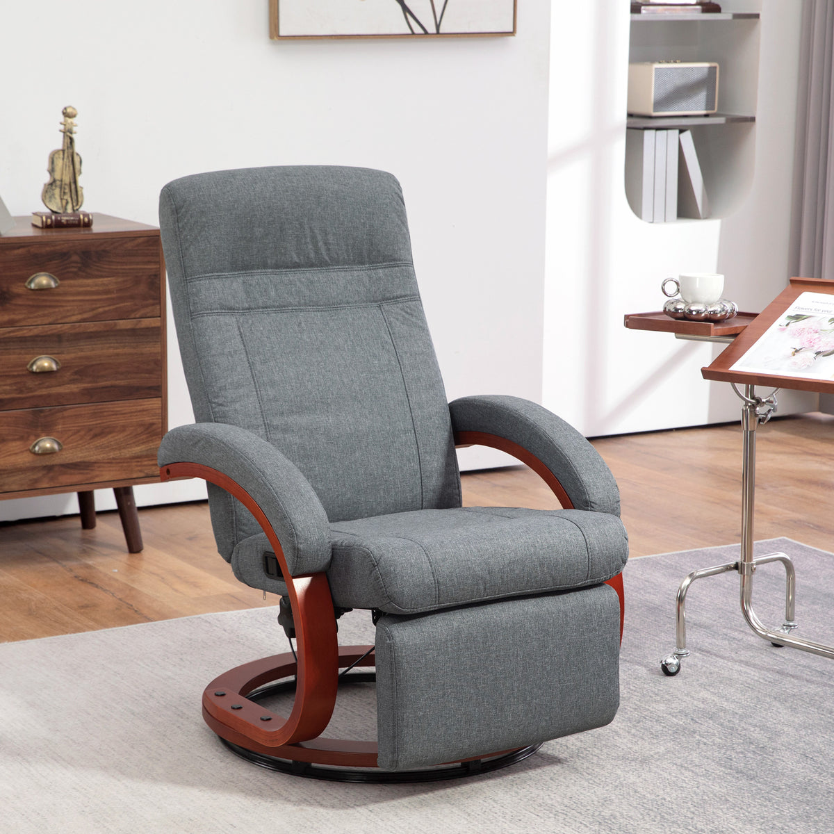 HOMCOM Relaxsessel mit klappbarer Fußstütze, drehbar, neigbare Lehne, Leinenoptik, bis 140 kg, Grau – Produktabbildung 2