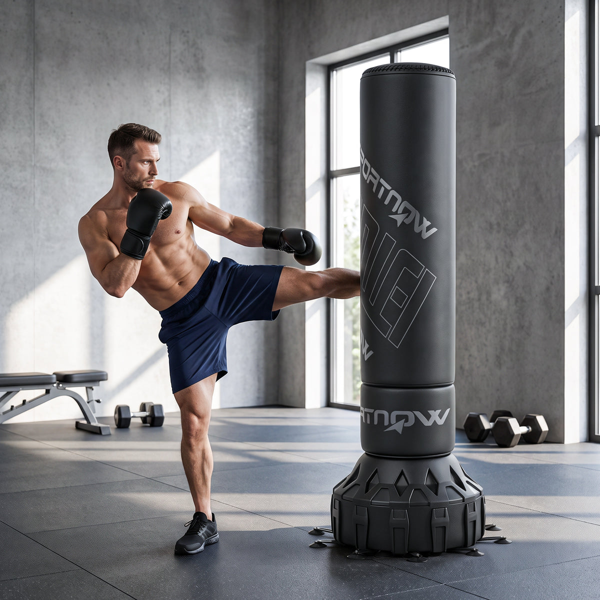 Boxsack freistehend 180 cm Standboxsack mit Saugfuß befüllbar Basis, Stoßdämpfung Handschuhen Boxing – Produktabbildung 2