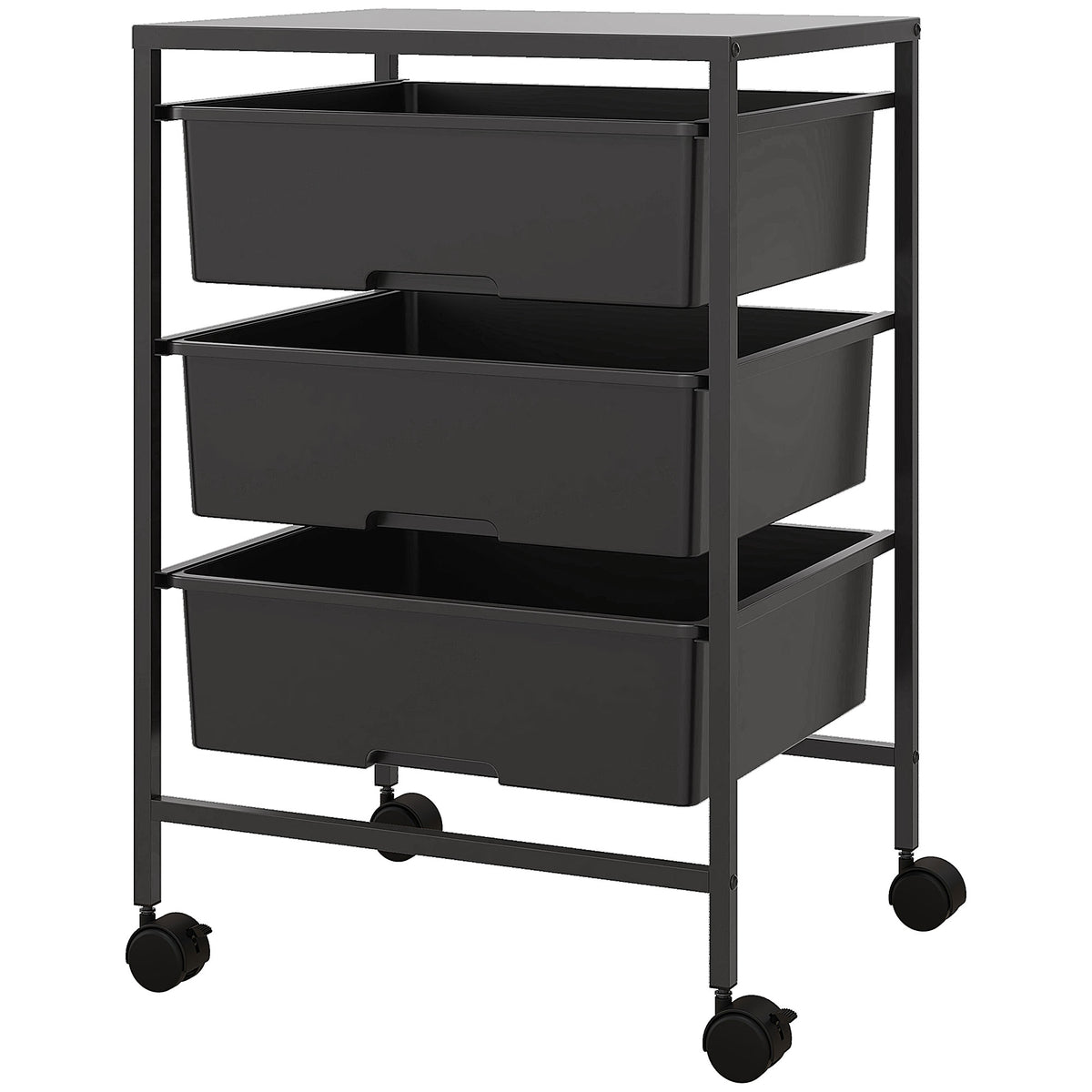 HOMCOM Beistellwagen mit Rädern, 3 Körbe für Transport und Aufbewahrung, Küchenwagen, 40,8L x 33,5B x 60,5H
