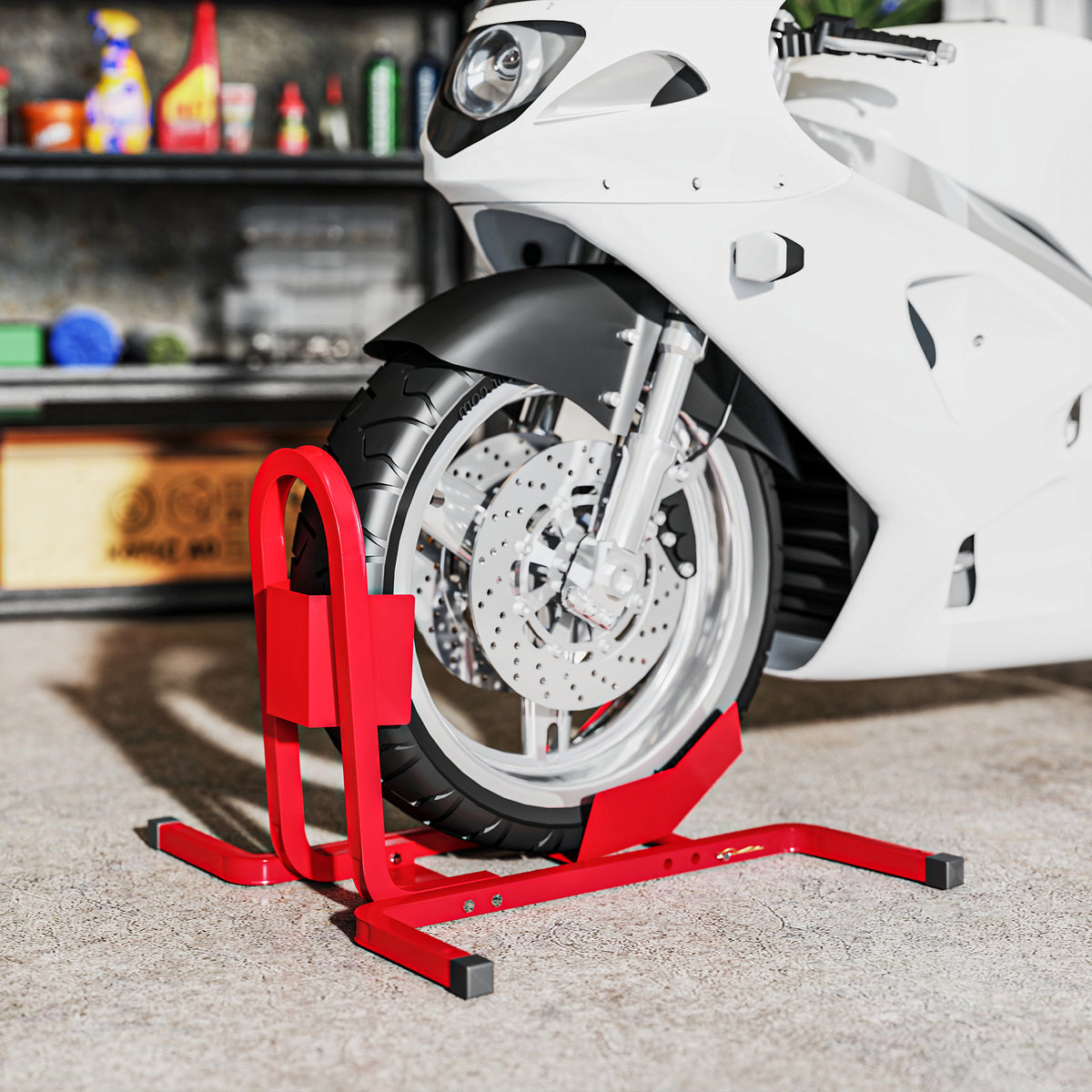 HOMCOM Motorradständer für 17-21", 430-530 mm Vorderrad, einstellbar, aus Metall Rot – Produktabbildung 2