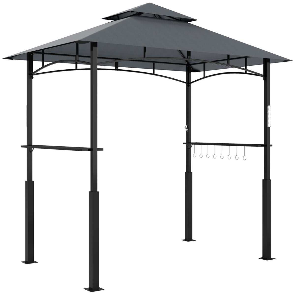 Outsunny Grillpavillon, Gartengrillzelt mit Gewürzregalen, LED-Beleuchtung, Metall, Kunststoff, 243L x 148B x