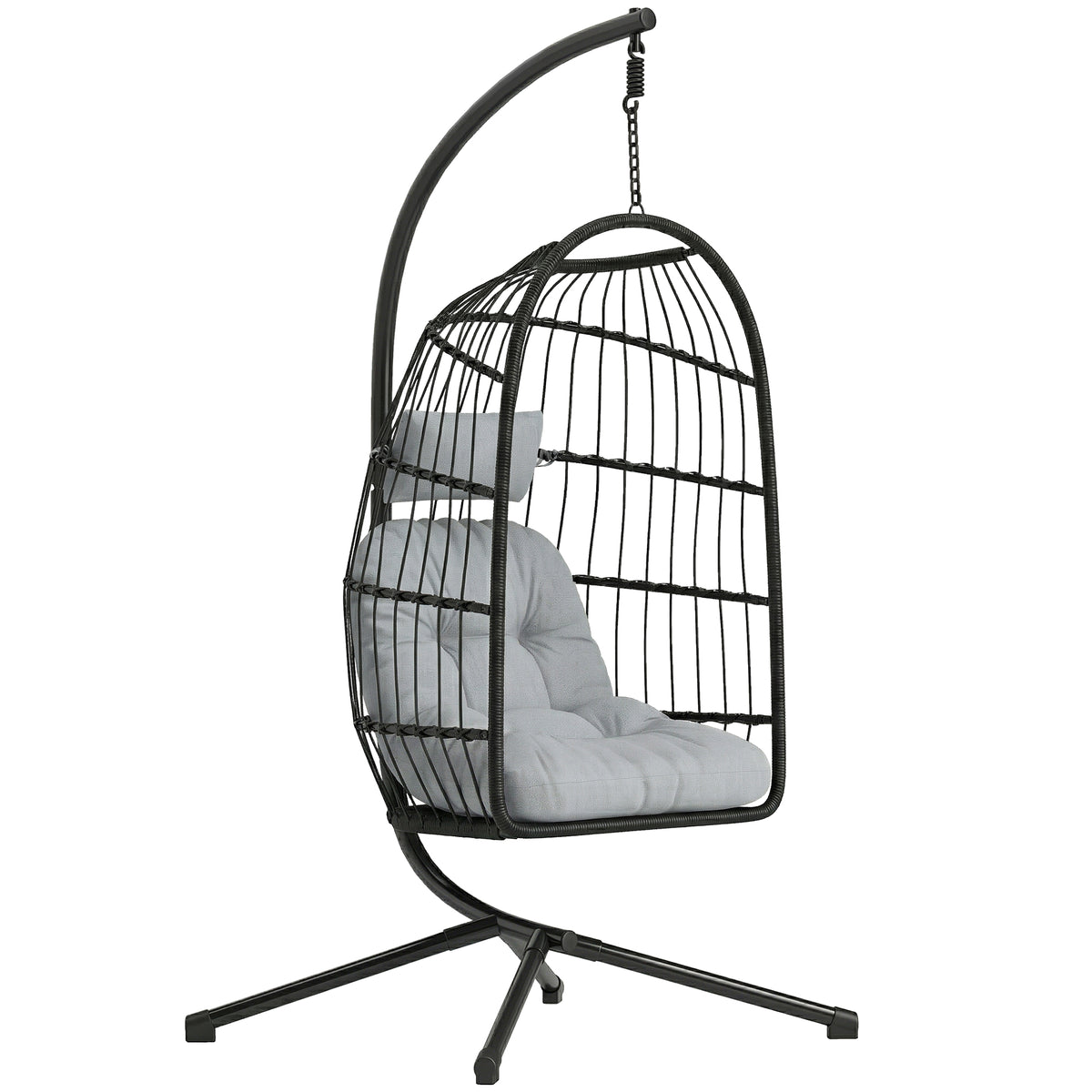 Outsunny Hängesessel mit Gestell faltbar Polyrattan Hängekorb mit Kissen Sicherheitsgurt Kopfstütze Bänder