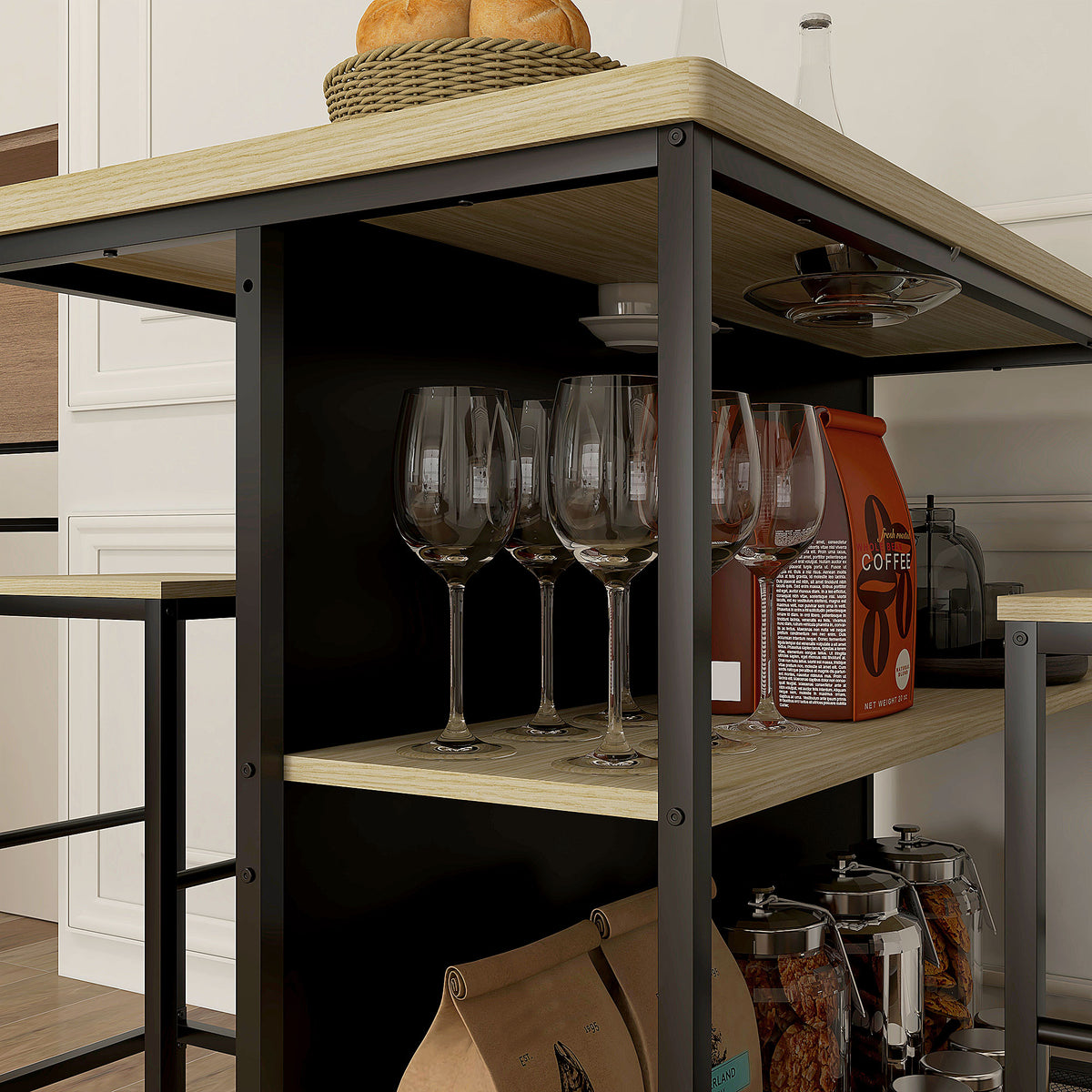 HOMCOM Bar-Set, 2 Barstühle & 1 Bartisch, fleckenresistent, stabil, Stahlrahmen, Schwarz/Eiche – Produktabbildung 9