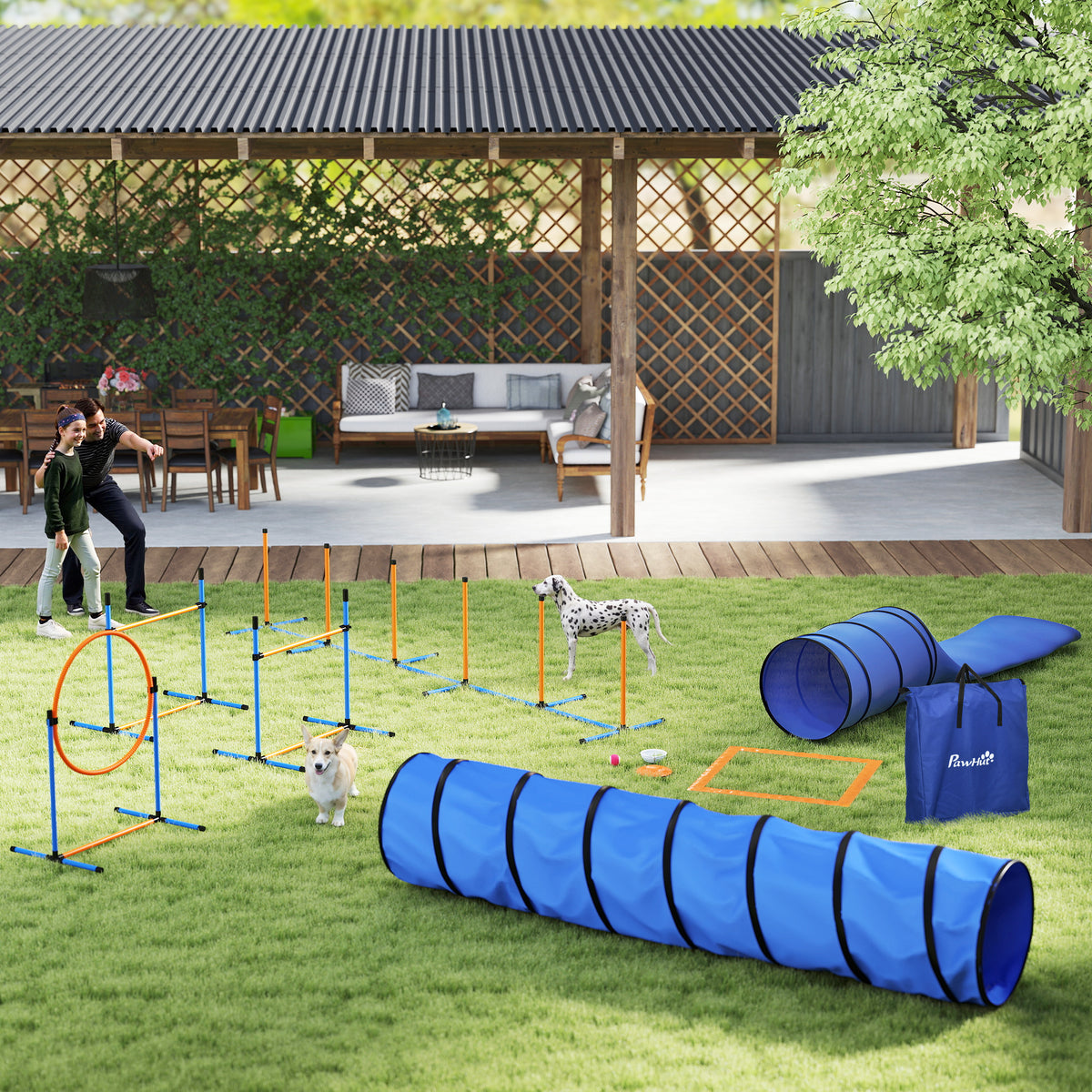 PawHut Agility Set Hunde 11-teilig Agility-Ausrüstung für Hunde mit 2 Tunnel Höhenverstellbar Sprungring – Produktabbildung 2
