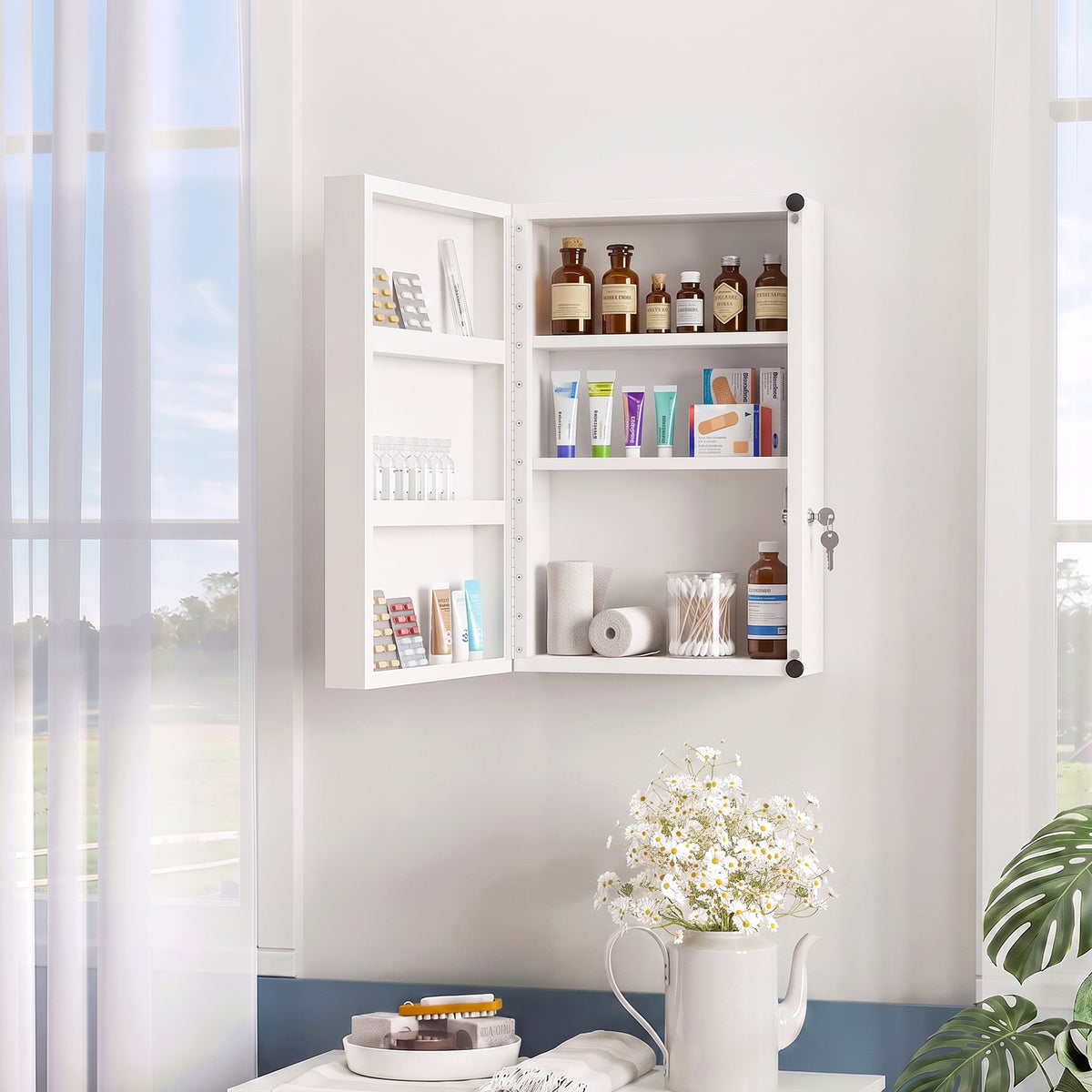 HOMCOM Medizinschrank, abschließbarer Medikamentenschrank mit 6 Regalen für Küche, Flur – Produktabbildung 2