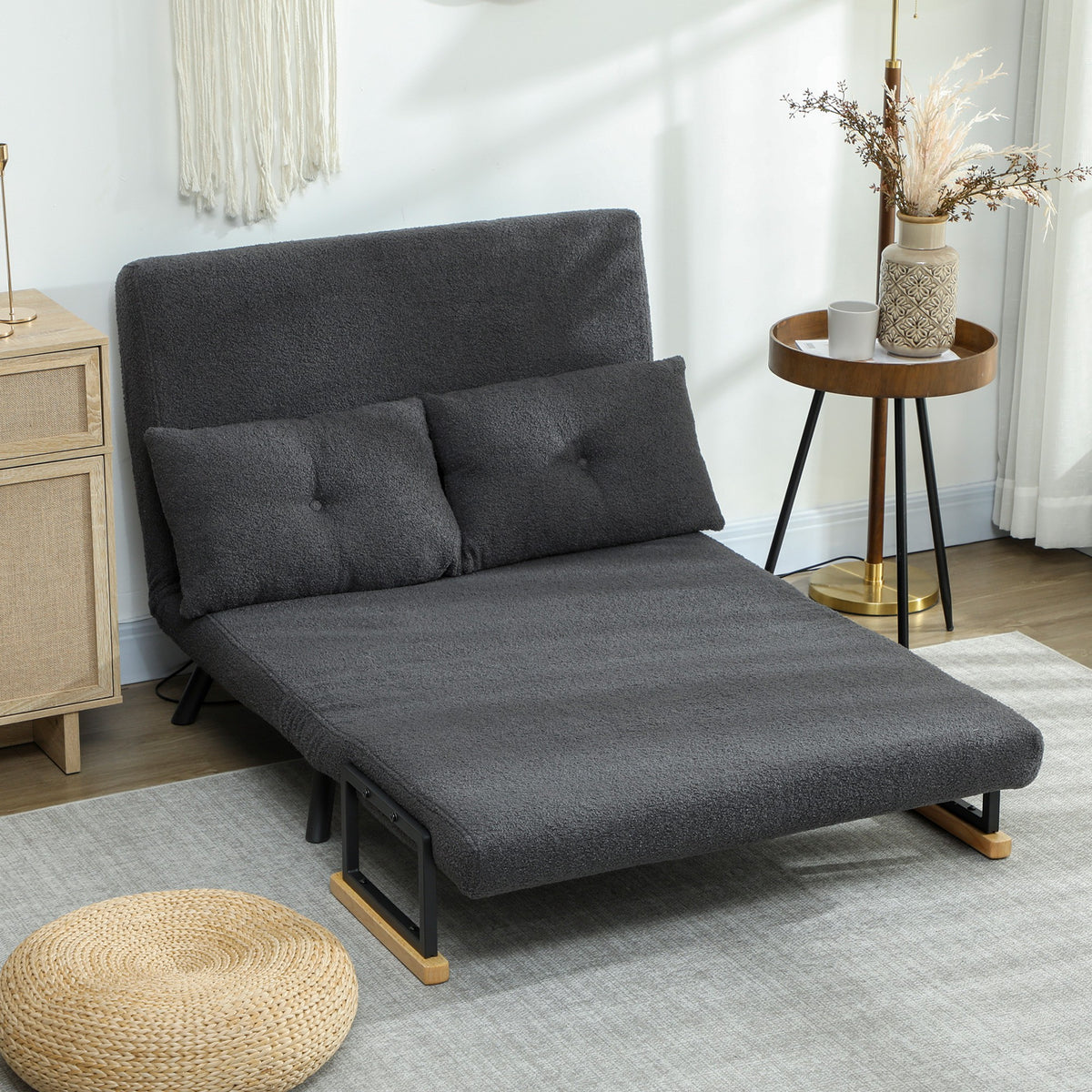HOMCOM Schlafsofa 2er-Sofa mit Schlaffunktion, inkl. 2 Kissen, Sherpa-Optik, Natur + Dunkelgrau + – Produktabbildung 9
