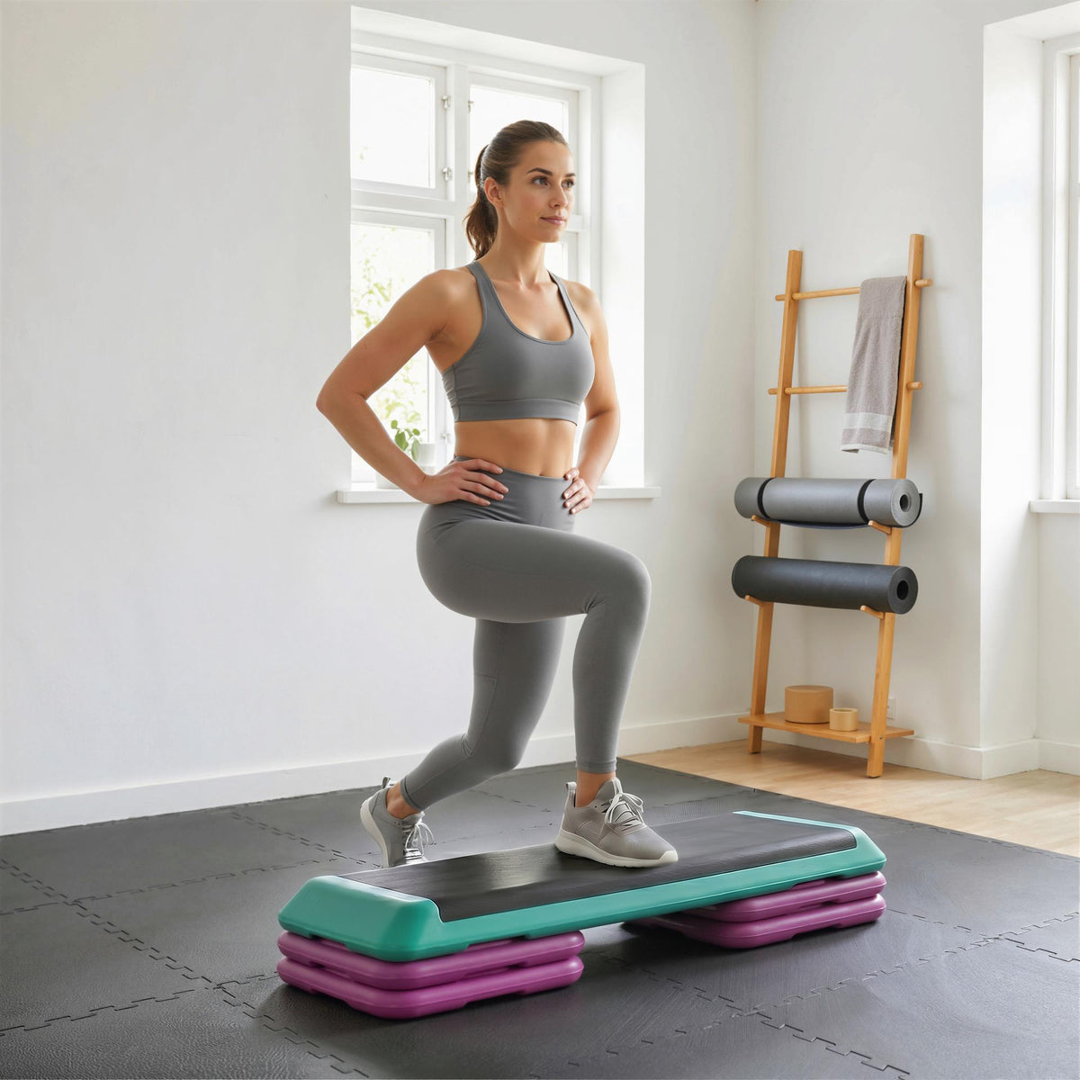 HOMCOM Steppbrett höhenverstellbar Fitness Stepper 3 Stufen (10/15/20 cm) Rutschfest Stepbench für – Produktabbildung 2