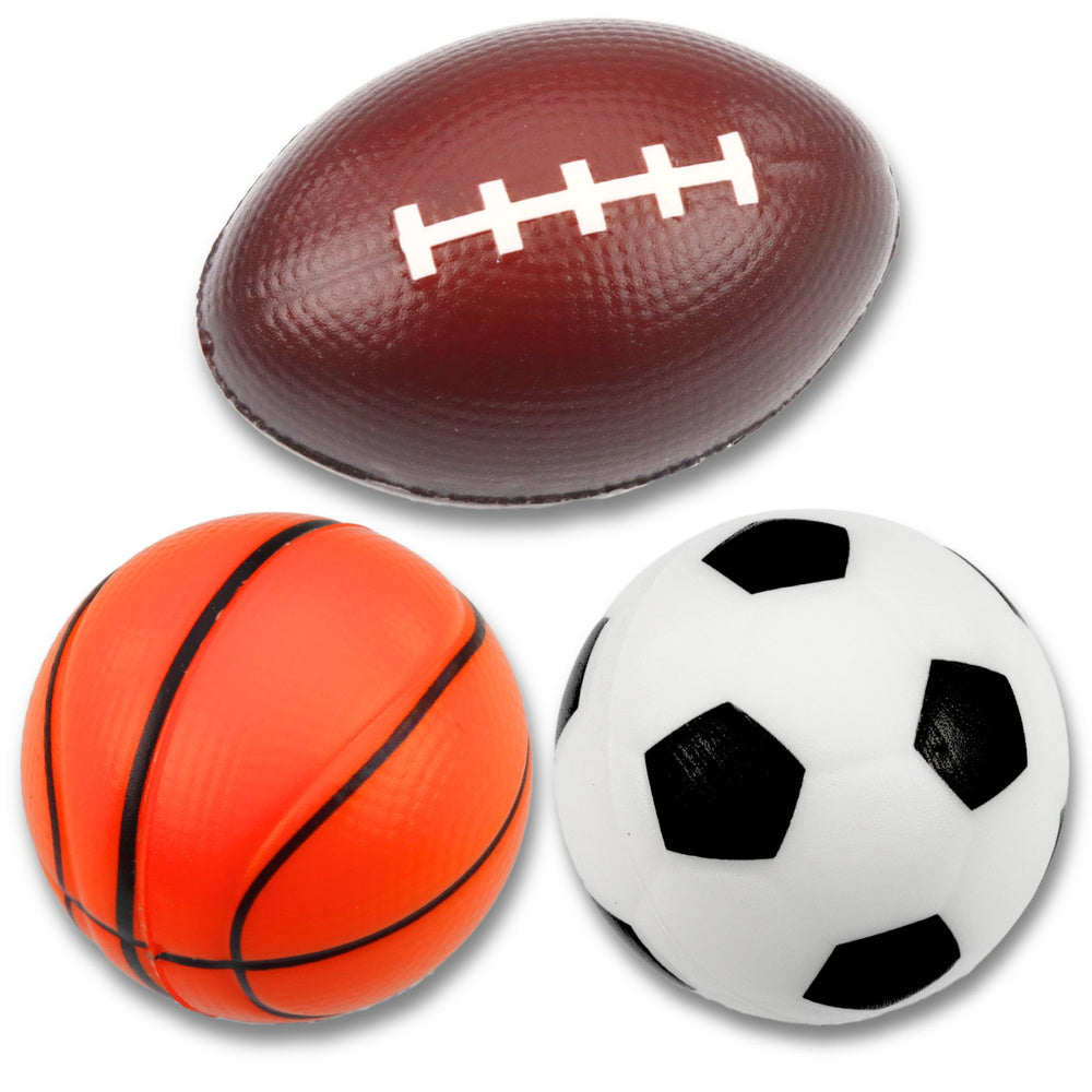 LEAN TOYS Set mit 3 Schaumstoffbällen (Fußball, Basketball, Rugby), 10 cm