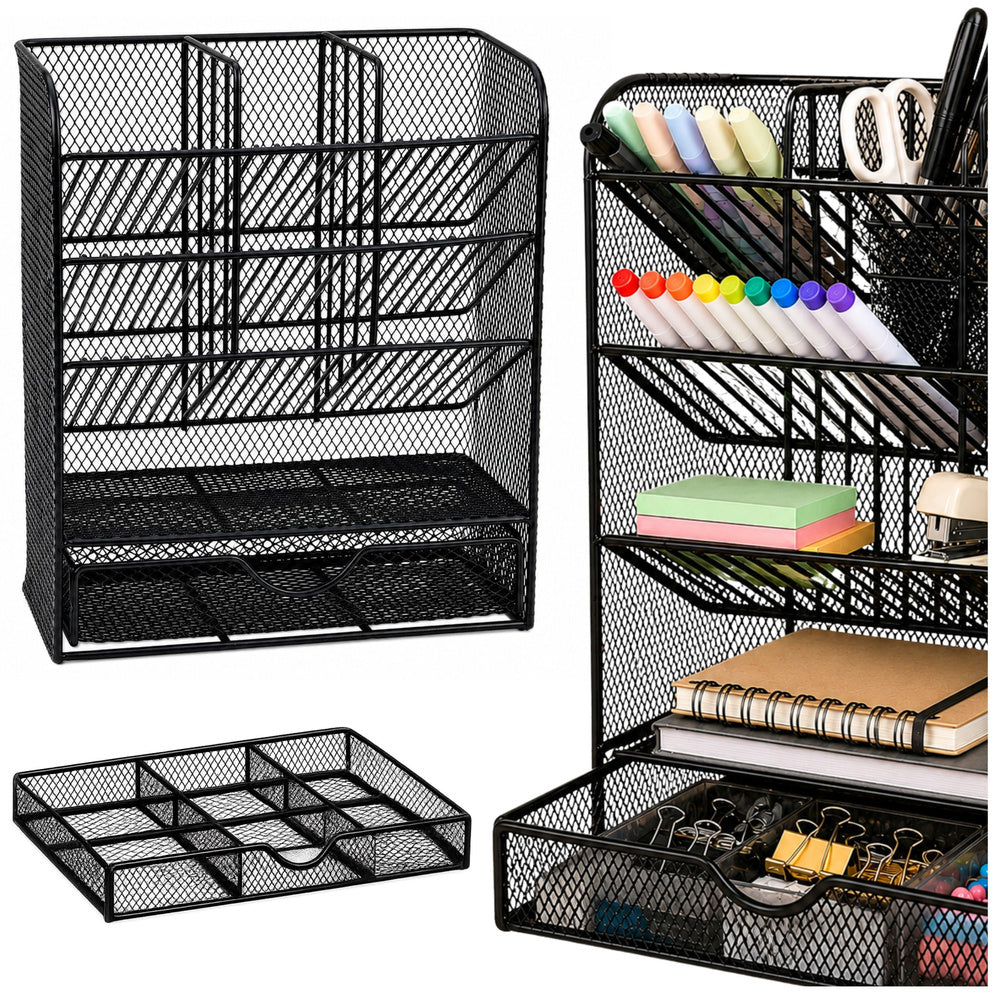 LEAN Toys Schreibtisch-Organizer aus Metall für Stifte und Zubehör, Schwarz