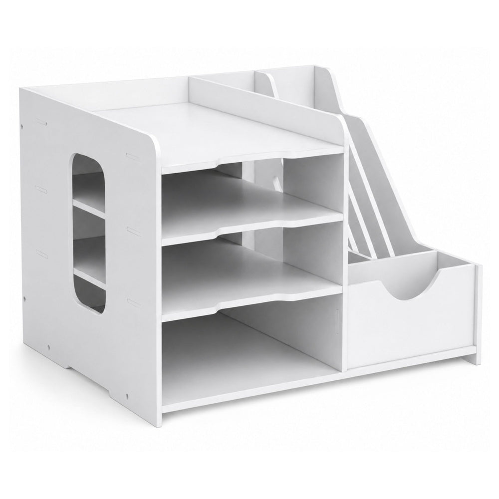 LEAN Toys Organizer Przybornik Na Biurko Drewniany Na Segregatory Dokumenty Biały – Produktabbildung 2