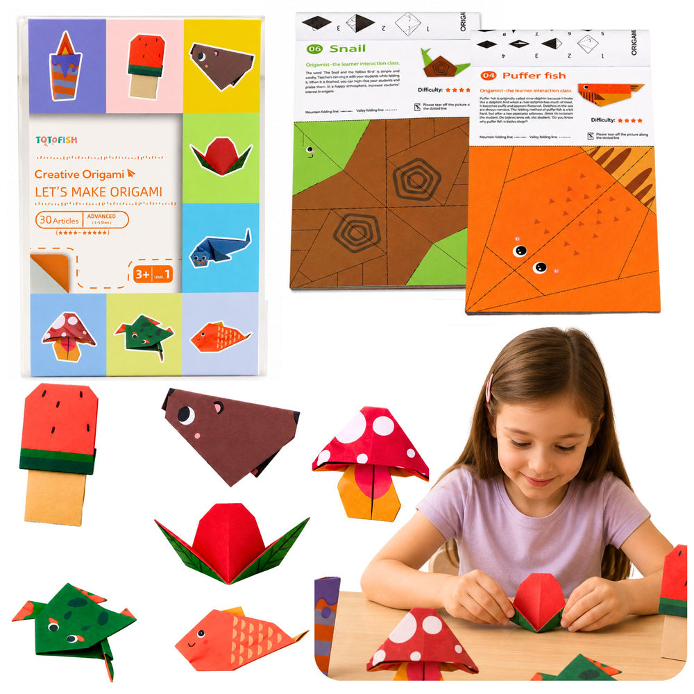 LEAN Buntes Origami-Notizbuch für Kinder, Tiermotive, Schwierigkeitsstufen, 30 Blatt