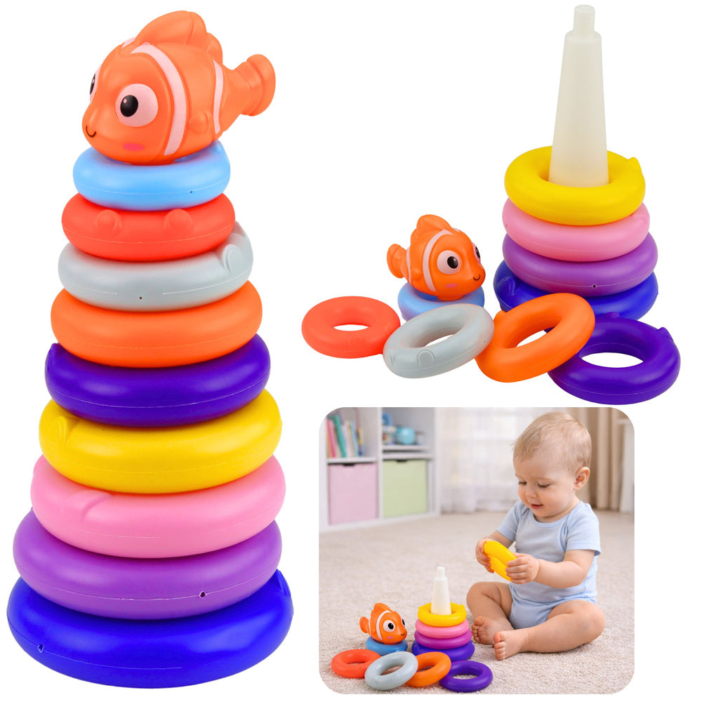 LEAN Toys Pädagogisches Pyramidenpuzzle mit bunten Kreisen und Fischen, 10 Teile