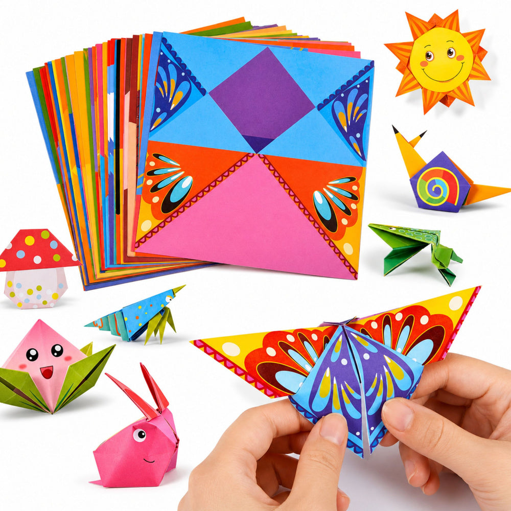 Origami-Set, farbiges Papier, Anleitungsheft, 100 Blatt