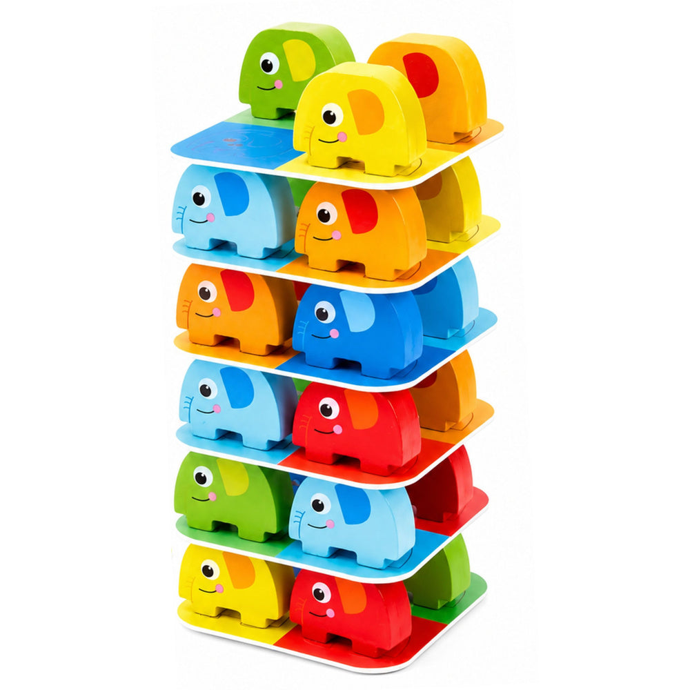 LEAN Toys Geschicklichkeitsspiel Elefantenturm Balancieren Farbige Karten 46 Stück – Produktabbildung 2