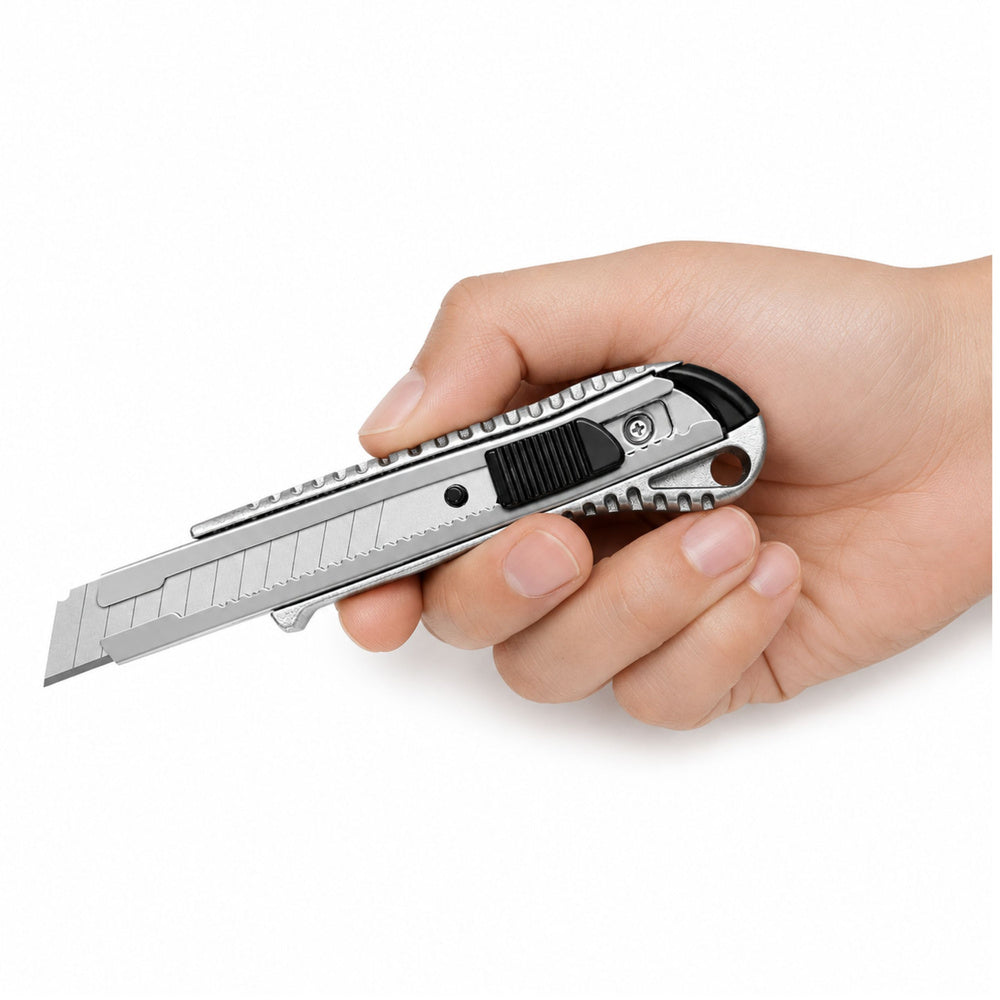 LEAN Aluminium-Segmentmesser mit Einziehmechanismus, Verriegelung, Abbrechklinge, 18 mm – Produktabbildung 2