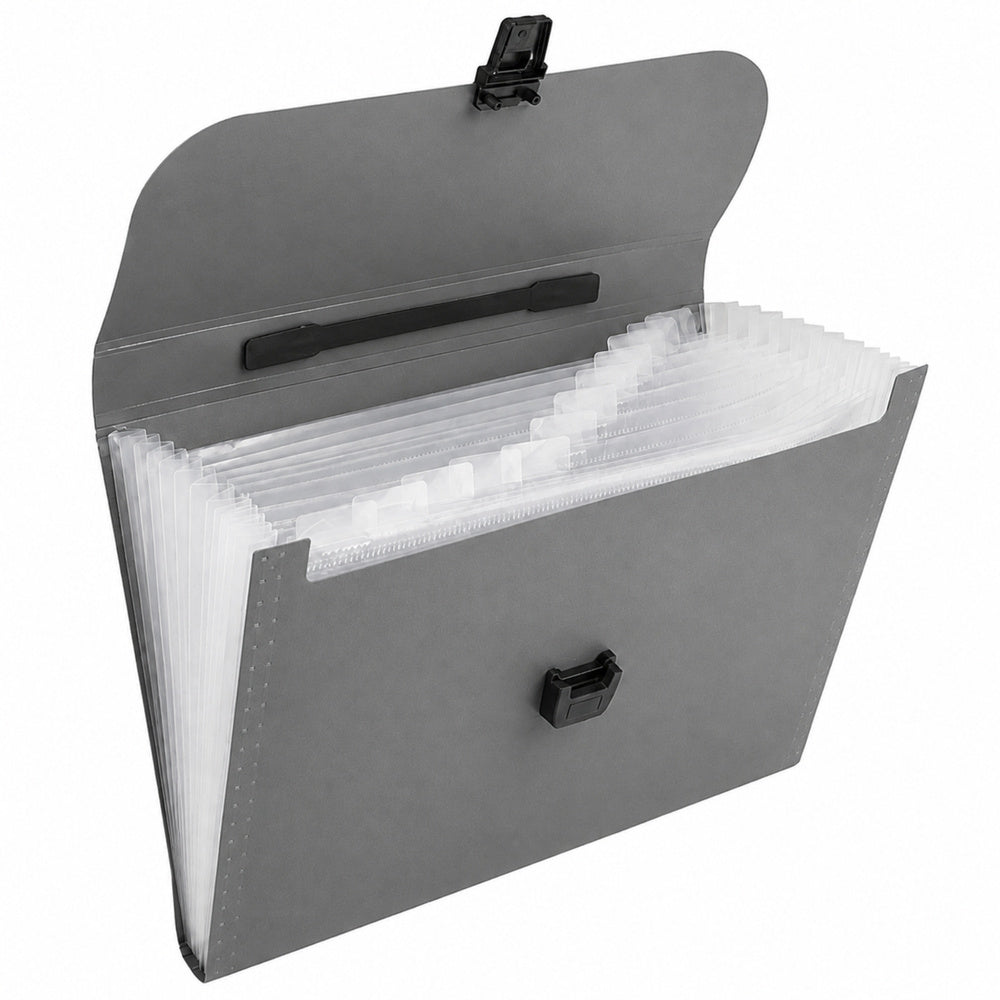 LEAN Dokumentenmappe, 13 Fächer, Grau, A4, Halter – Produktabbildung 2