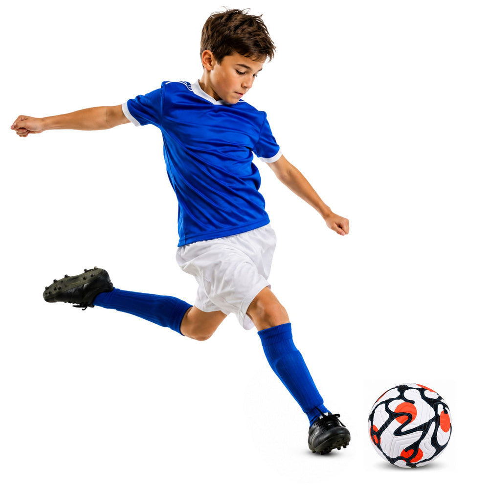 LEAN Toys Trainingsfußball für Rasenplätze, weiß und orange, 22 cm, Größe 5 – Produktabbildung 2