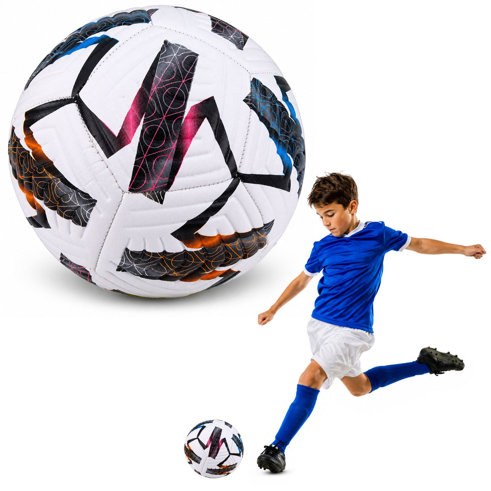 LEAN Toys Trainingsfußball für Rasenplätze, weiß, gemustert, 22 cm, Größe 5