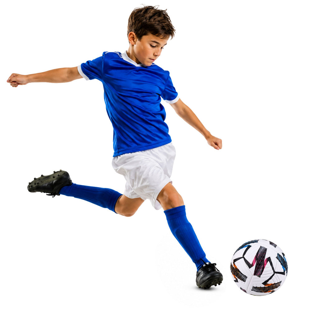 LEAN Toys Trainingsfußball für Rasenplätze, weiß, gemustert, 22 cm, Größe 5 – Produktabbildung 2