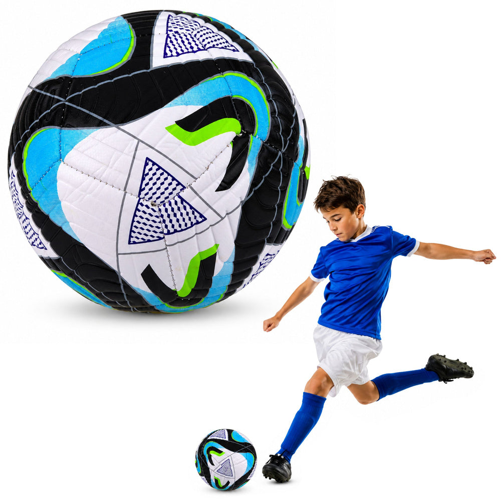 LEAN Toys Trainingsfußball für Rasenplätze, schwarz-blau, 22 cm, Größe 5